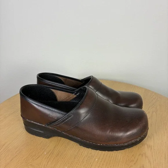 Sanita Professional Brown Leather Clogs Women's EU 43 US 12 Comfort Work Shoes - Picture 1 of 6